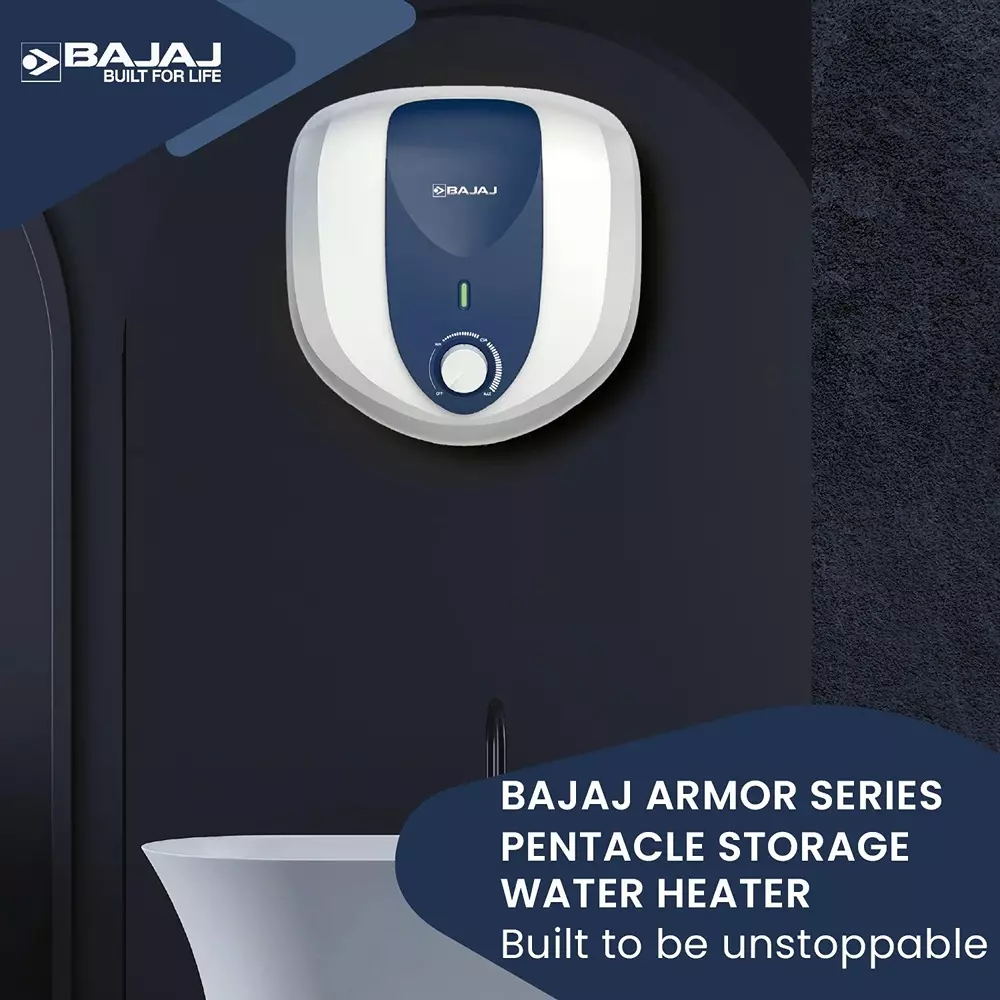 Bajaj Armor Series Pentacle 25 L Water Heater Geyser 8 Bar Working Pressure Wall Mounted White, Blue