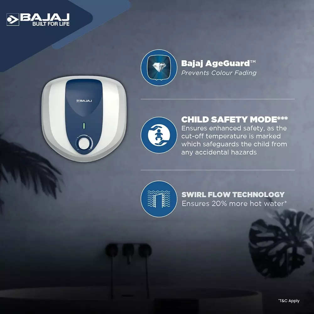 Bajaj Armor Series Pentacle 25 L Water Heater Geyser 8 Bar Working Pressure Wall Mounted White, Blue