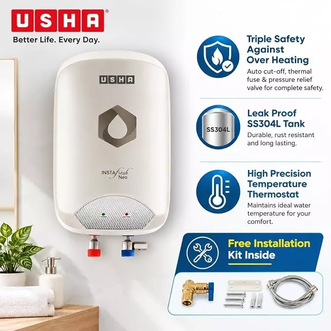 usha-instafresh-neo-5-l-instant-water-heater-geyser-white-color-3000-w-rating-plastic-body-and-upto-65-bar-pressure
