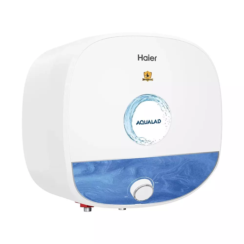 Haier AQUALAD Series Square Water Heater White & Blue 25 L Capacity 2200 W Rated Power 5 Star Rating, ES25V-AQUALAD-BLUE