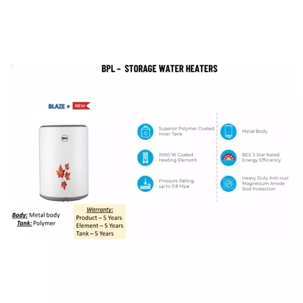 BPL BLAZE+ Storage Water Heater 25 L Capacity White, BSWHMET25L2KW5SPO