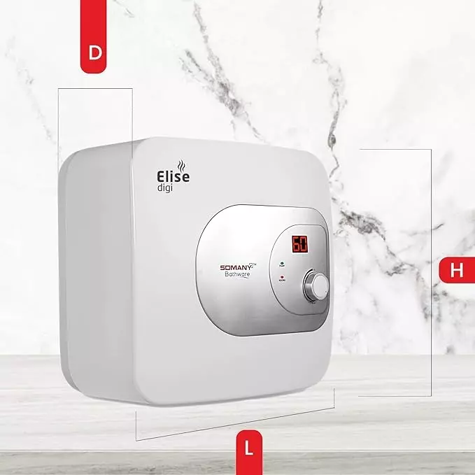Somany Water Heater Geyser Signature Collection Vertical 2000 W Upto 8 Bar Pressure 25 L White, Elise Digi
