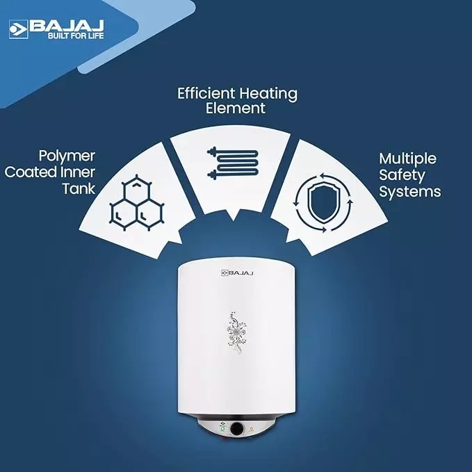 Bajaj 10 L Storage Water Heater Geyser Wall Mount Vertical Orientation 2000 W, 8 Bar Pressure, Edrea