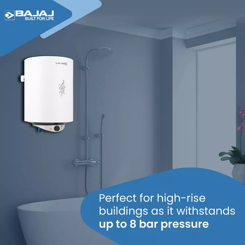 Bajaj 10 L Storage Water Heater Geyser Wall Mount Vertical Orientation 2000 W, 8 Bar Pressure, Edrea