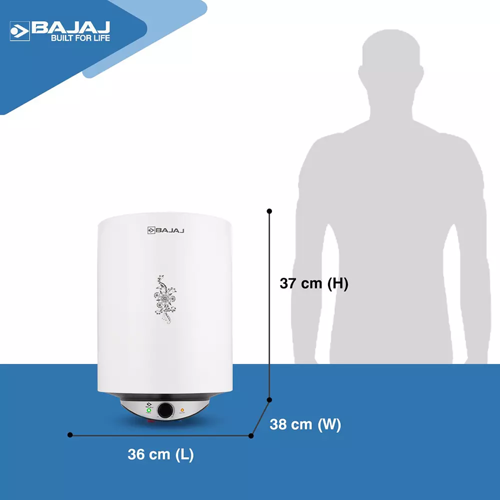 Bajaj 10 L Storage Water Heater Geyser Wall Mount Vertical Orientation 2000 W, 8 Bar Pressure, Edrea