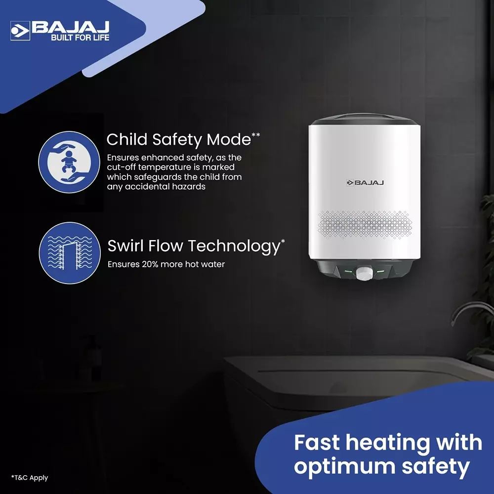 Bajaj Shield Series Immorto 25 L Water Heater Geyser 8 Bar Working Pressure Wall Mounted White, Grey