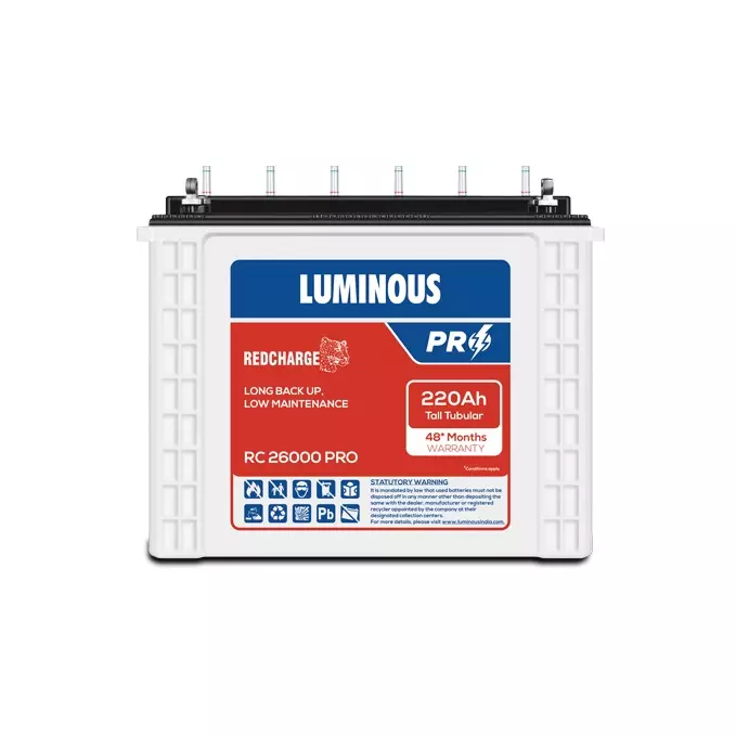 Luminous Redcharge Pro 220 Ah Tall Tubular Inverter Battery, RC 26000 Pro