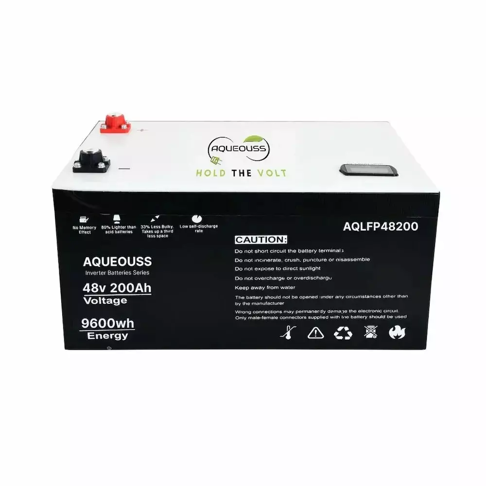 AQUEOUSS Inverter Battery LiFePo4 Series 200 Ah Capacity 48 V Voltage 9600 Wh Power, AQ-IN-48200
