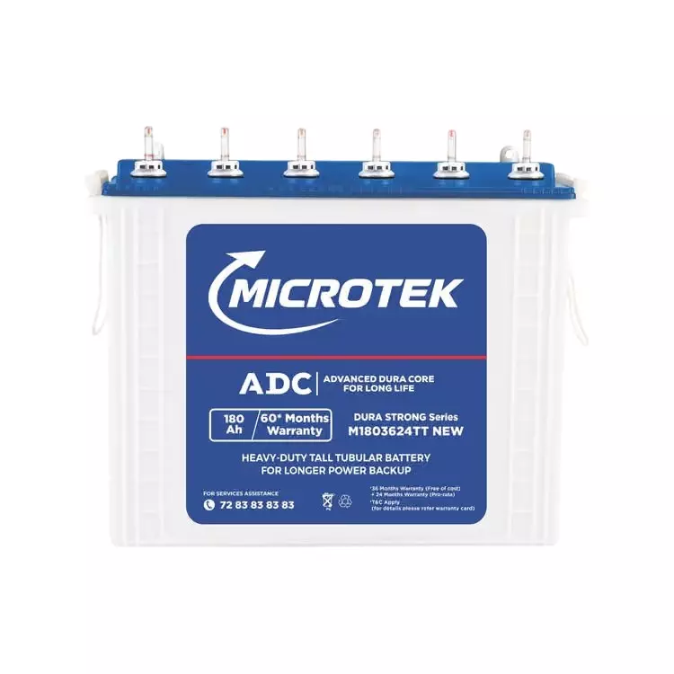 Microtek Tall Tubular Inverter Battery With ADC Technology 180 Ah Capacity, 899-BA2-M180
