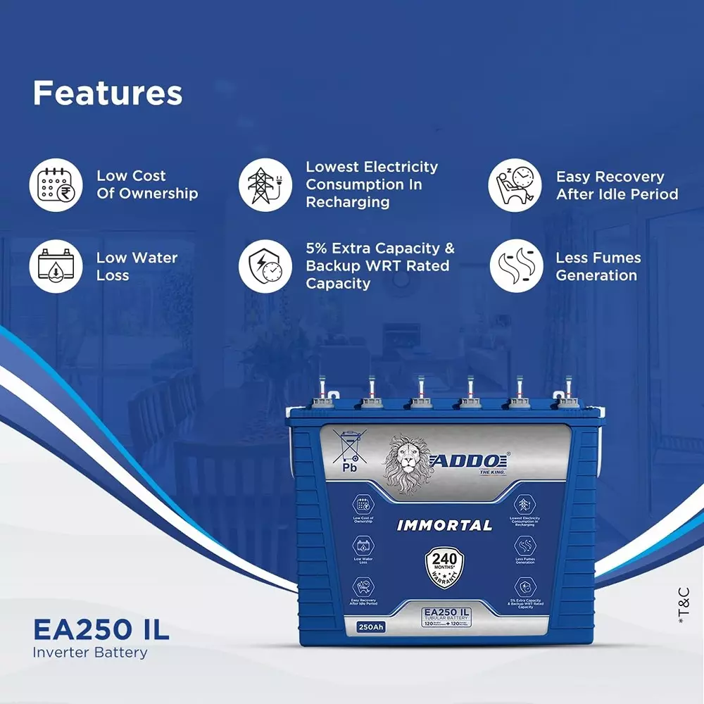 ADDO Monopoly Series 12 V 250 Ah Inverter Battery, EA250IL
