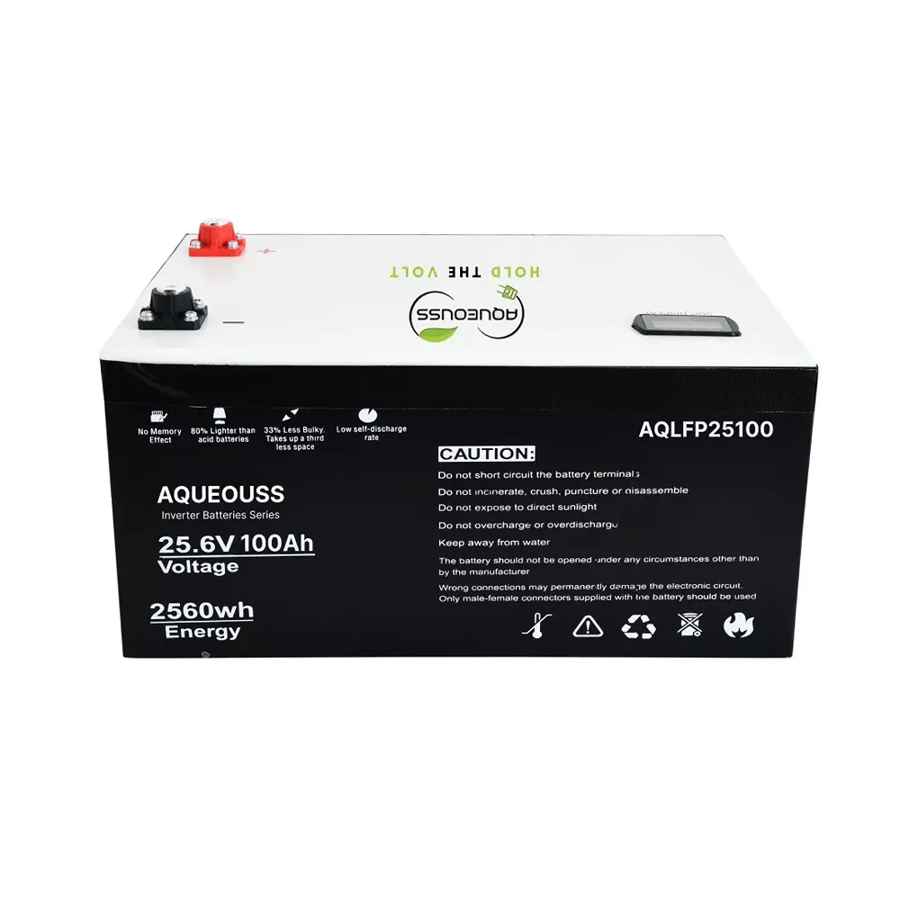 Aqueouss 25.6 V Lithium-Ion LiFePO4 Inverter Battery 100 Ah Capacity for Inverter Use, AQLFP25100