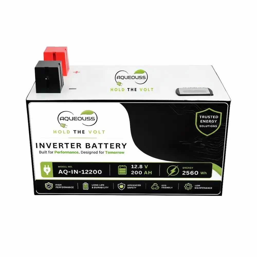AQUEOUSS Inverter Battery LiFePo4 Series 200 Ah Capacity 12.8 V Voltage 2560 Wh Power, AQ-IN-12200