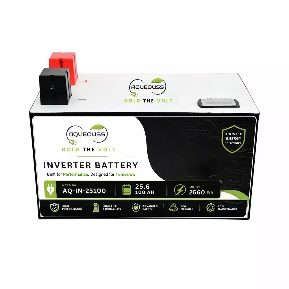 AQUEOUSS Inverter Battery LiFePo4 Series 100 Ah Capacity 25.6 V Voltage 2560 Wh Power, AQ-IN-25100