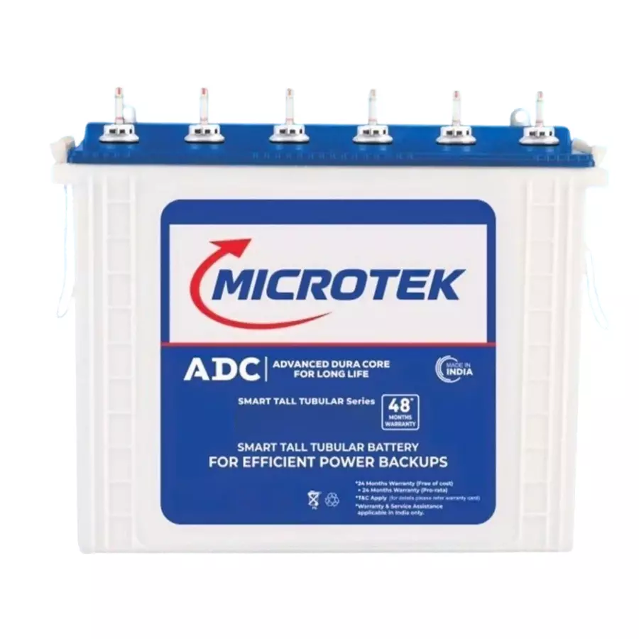 Microtek NEW Smart Tubular Inverter Battery 210 Ah White Single Phase Wall Mounted for Home, Office, 899-BA1-M210