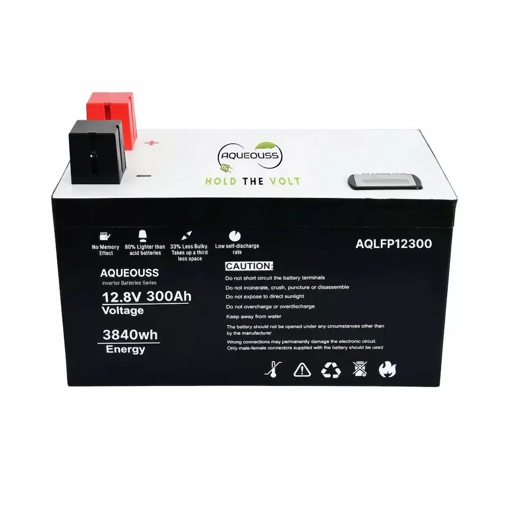 AQUEOUSS Inverter Battery LiFePo4 Series 300 Ah Capacity 12.8 V Voltage 3840 Wh Power, AQ-IN-12300