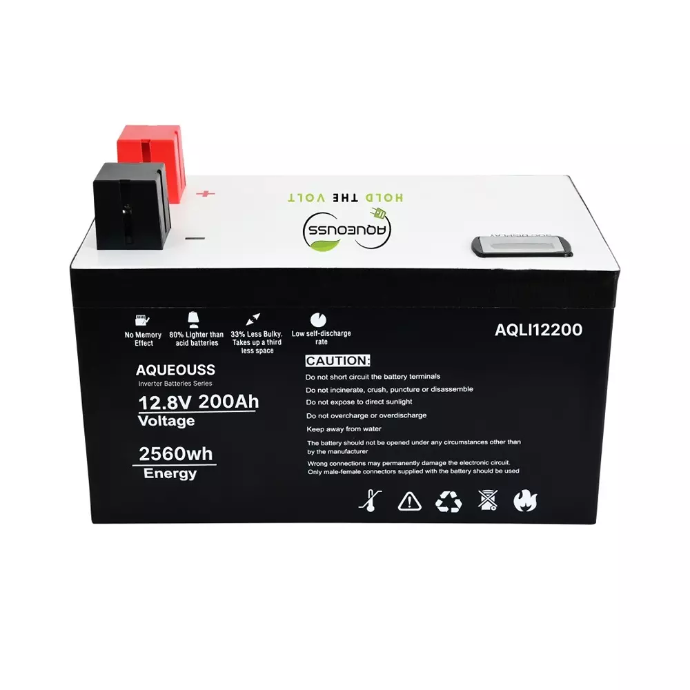 Aqueouss 12.8 V Lithium-Ion LiFePO4 Inverter Battery 200 Ah Capacity for Inverter Use, AQLI12200