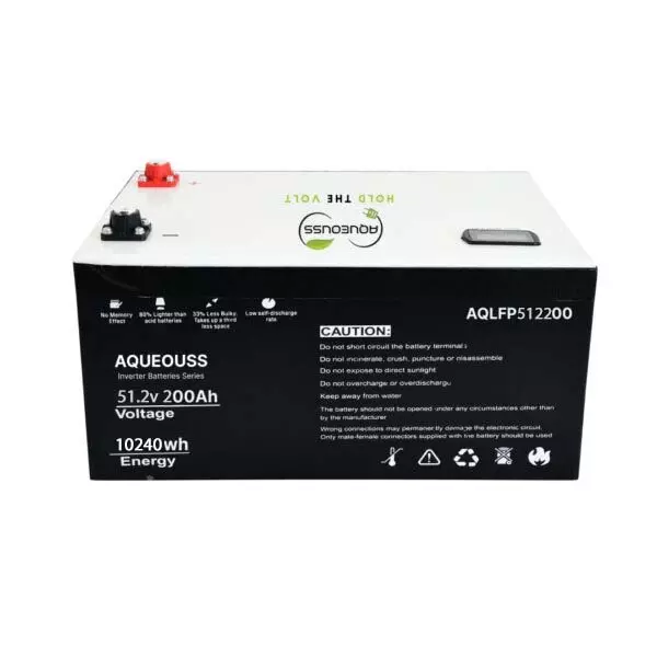 Aqueouss 51.2 V Lithium-Ion LiFePO4 Inverter Battery 200 Ah Capacity for Inverter Use, AQLFP512200