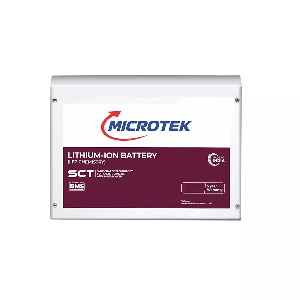Microtek MLB LiFePO₄ Lithium-Ion Battery 100 Ah White Single Phase for Home, Office, 899-BA2-1210