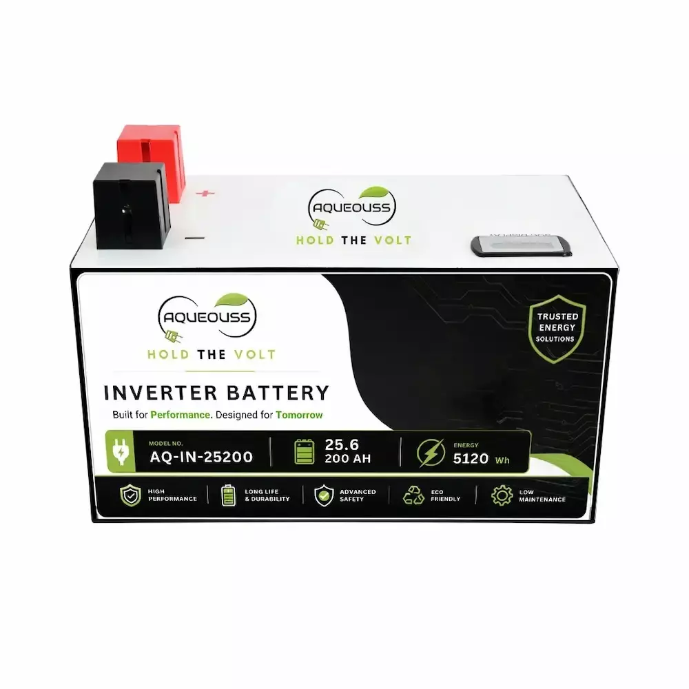 AQUEOUSS Inverter Battery LiFePo4 Series 200 Ah Capacity 25.6 V Voltage 5120 Wh Power, AQ-IN-25200
