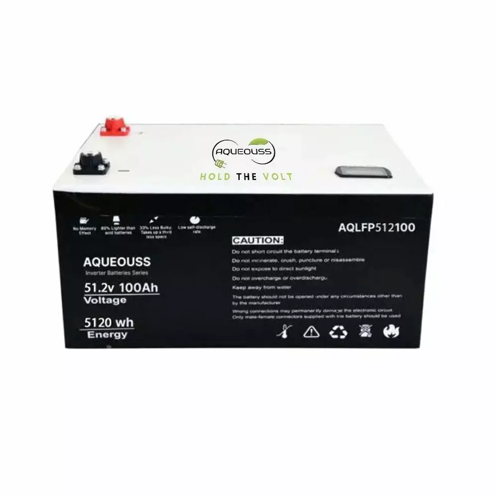 AQUEOUSS Inverter Battery LiFePo4 Series 100 Ah Capacity 51.2 V Voltage 5.1 KWh Power, AQ-IN-51100