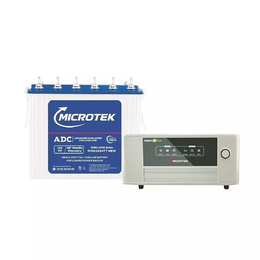 Microtek Inverter & Battery Kit 715 VA Rated Capacity Pure Digital Wave 150 Ah Battery Capacity for Home, Office & Shops, ENERGY SAVER UPS 825 + M1502424TT