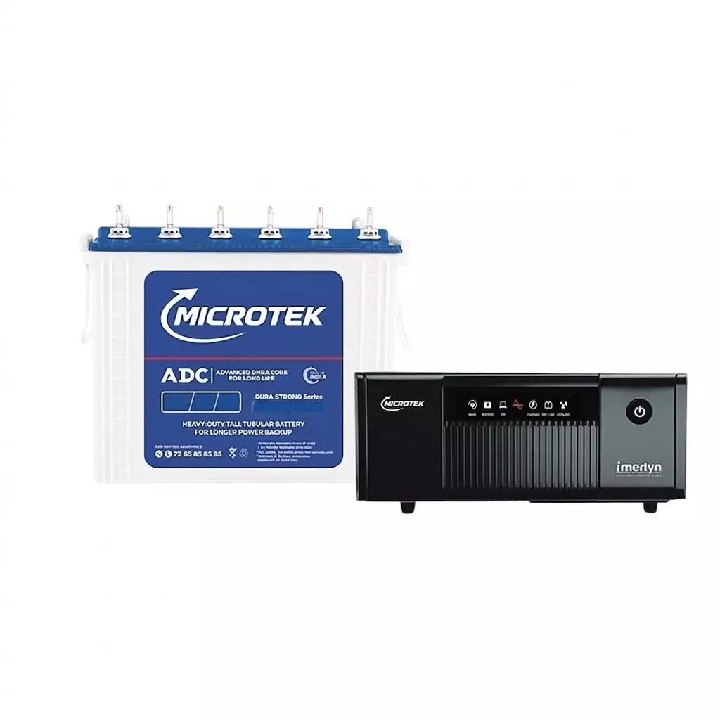 Microtek Inverter & Battery Kit 1115 VA Rated Capacity Pure Digital Wave 150 Ah Battery Capacity for Home, Office & Shops, iMERLYN NEW 1250 12V DG + M1502424TT