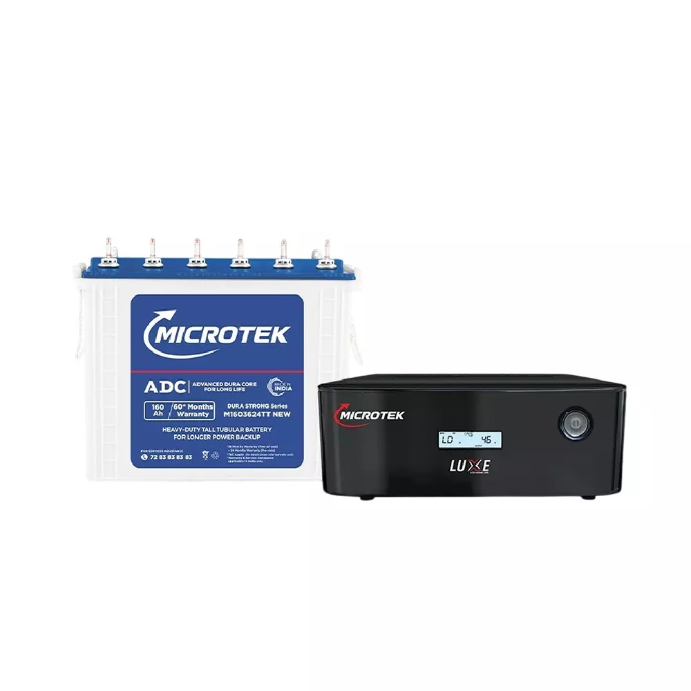 Microtek Inverter & Battery Kit 800 VA Rated Capacity Pure Sine Wave 160 Ah Battery Capacity for Home, Office & Shops, Microtek LUXE NEW 1000 (Pure Sine Wave) + M1603624TT