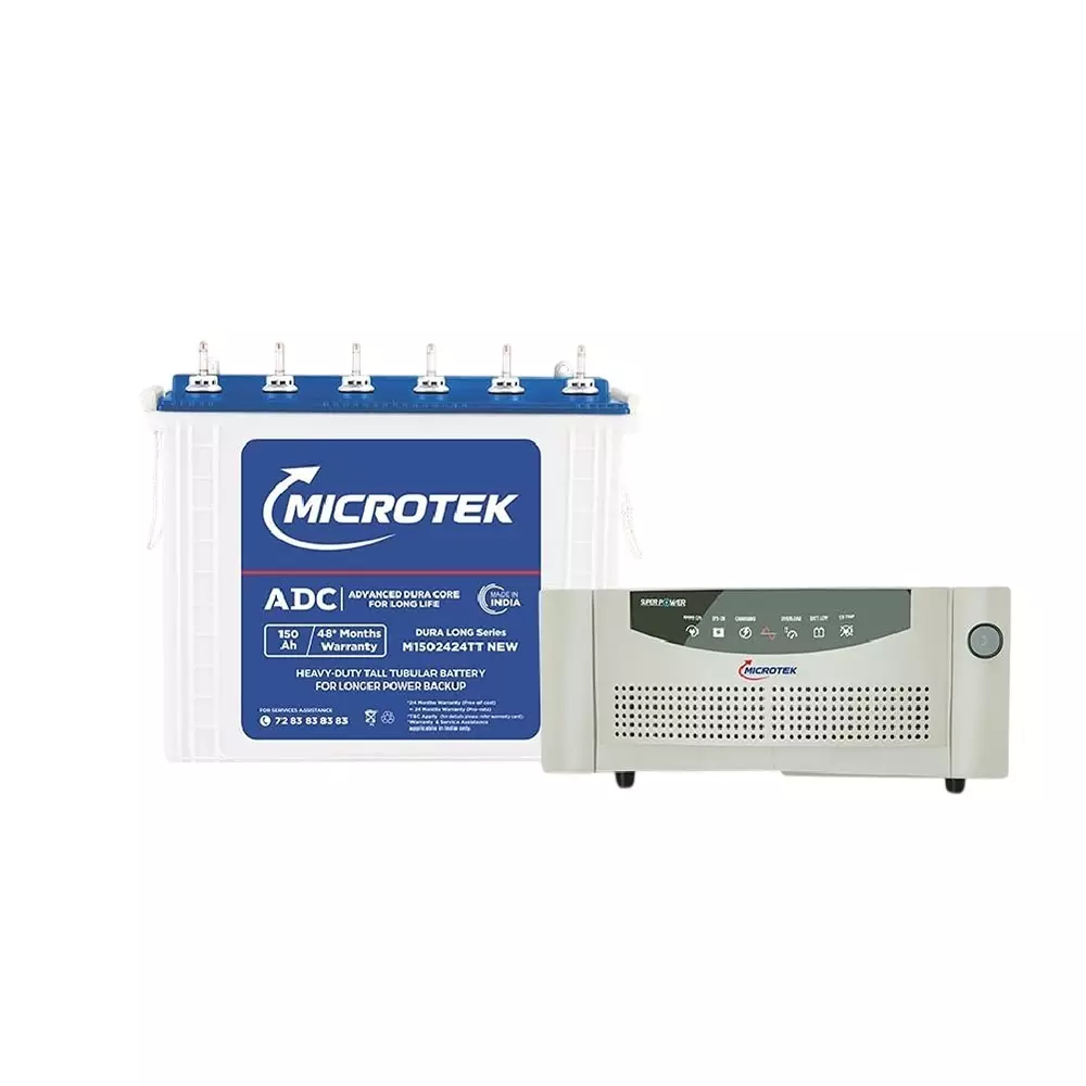 Microtek Inverter & Battery Kit 950 VA Rated Capacity Pure Digital Wave 150 Ah Battery Capacity for Home, Office & Shops, Microtek Super Power UPS 1100 + M1502424TT
