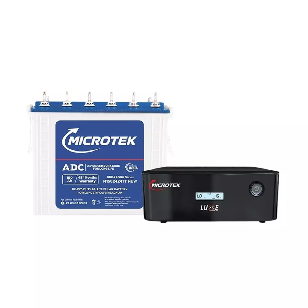Microtek Inverter & Battery Kit 1100 VA Rated Capacity Pure Sine Wave 150 Ah Battery Capacity for Home, Office & Shops, UPS LUXE 1400 + M1502424TT