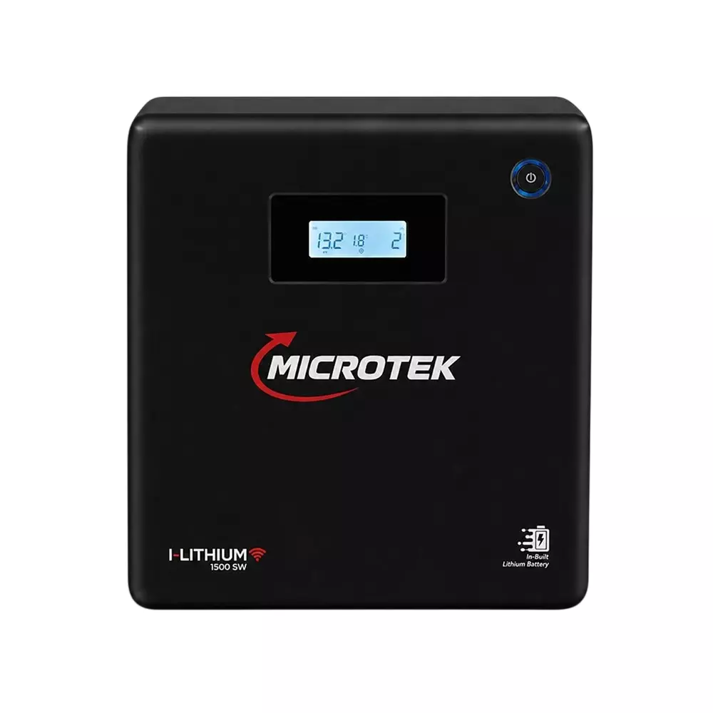 Microtek I-Lithium 1500 SW Lithium Inverter 1100 VA/925 W Rating with 1280 Wh 12.8 V Li-Ion Battery, Black Color, 899-IL1-1500