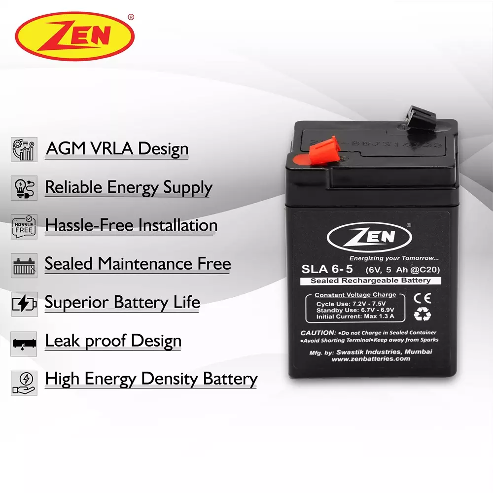 Zen SMF VRLA Battery 5 Ah 6 V Black Rechargeable, Zen_SLA 6-5