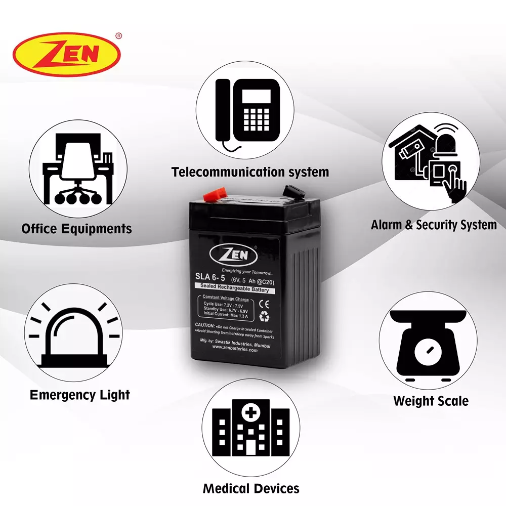 Zen SMF VRLA Battery 5 Ah 6 V Black Rechargeable, Zen_SLA 6-5