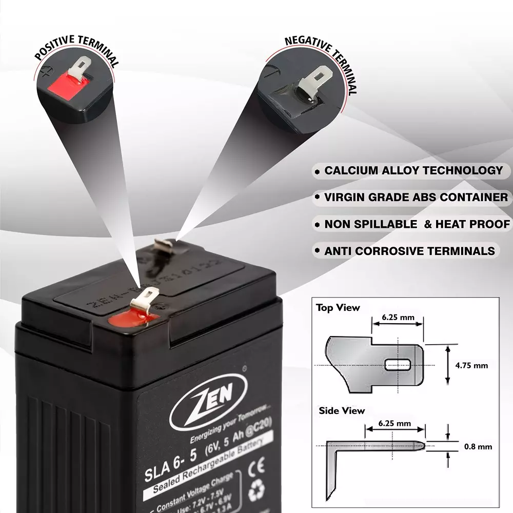 Zen SMF VRLA Battery 5 Ah 6 V Black Rechargeable, Zen_SLA 6-5