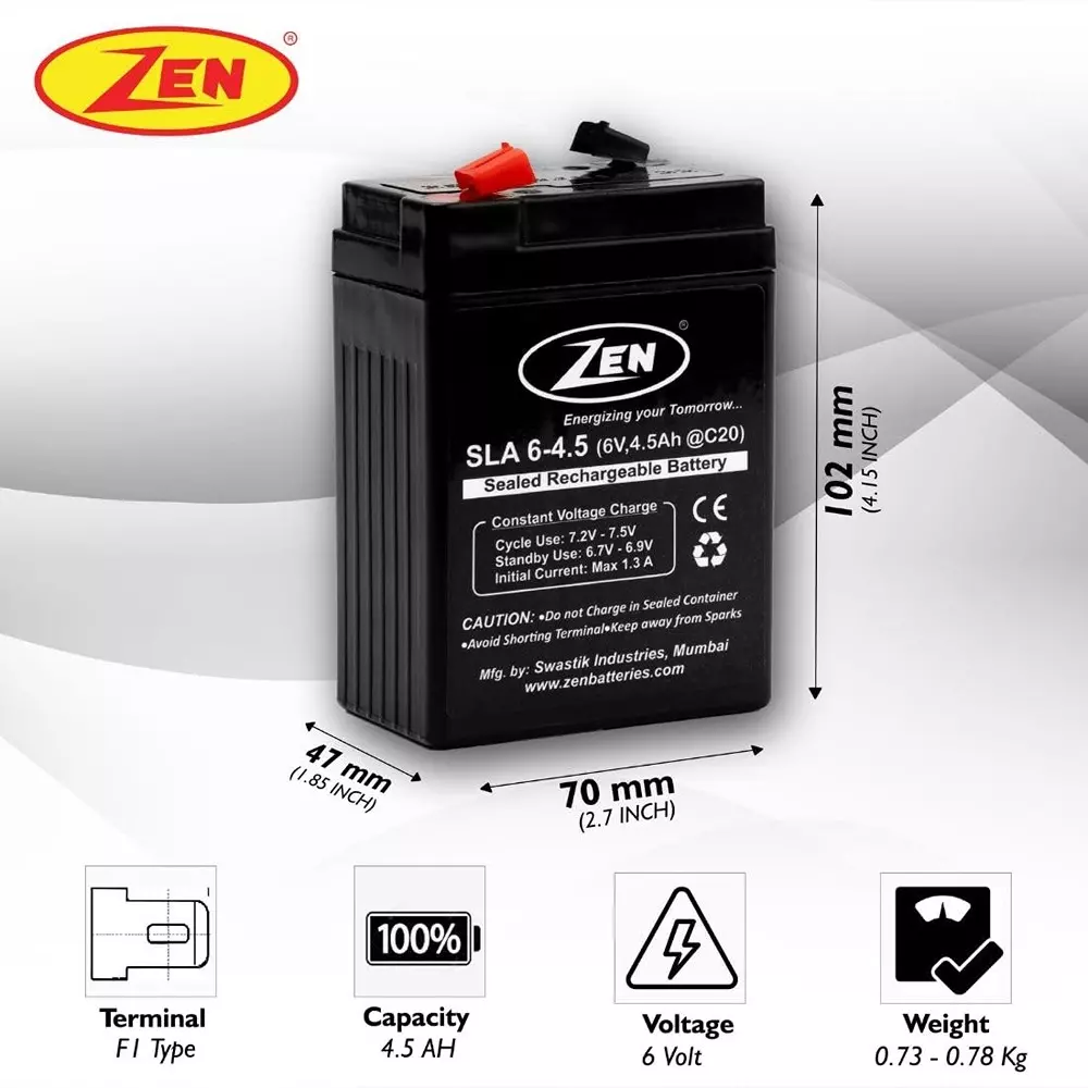 Zen SMF VRLA Battery 4.5 Ah 6 V Black Rechargeable, Zen_SLA 6-4