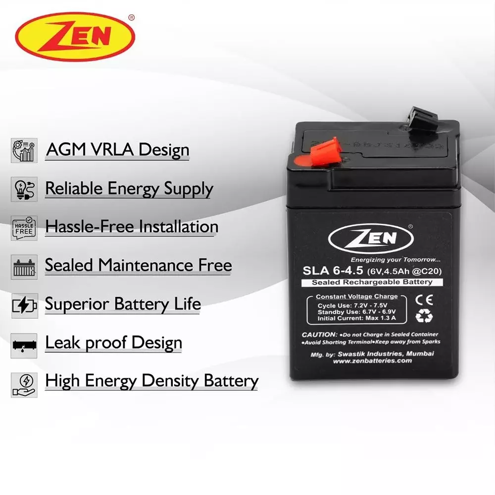 Zen SMF VRLA Battery 4.5 Ah 6 V Black Rechargeable, Zen_SLA 6-4
