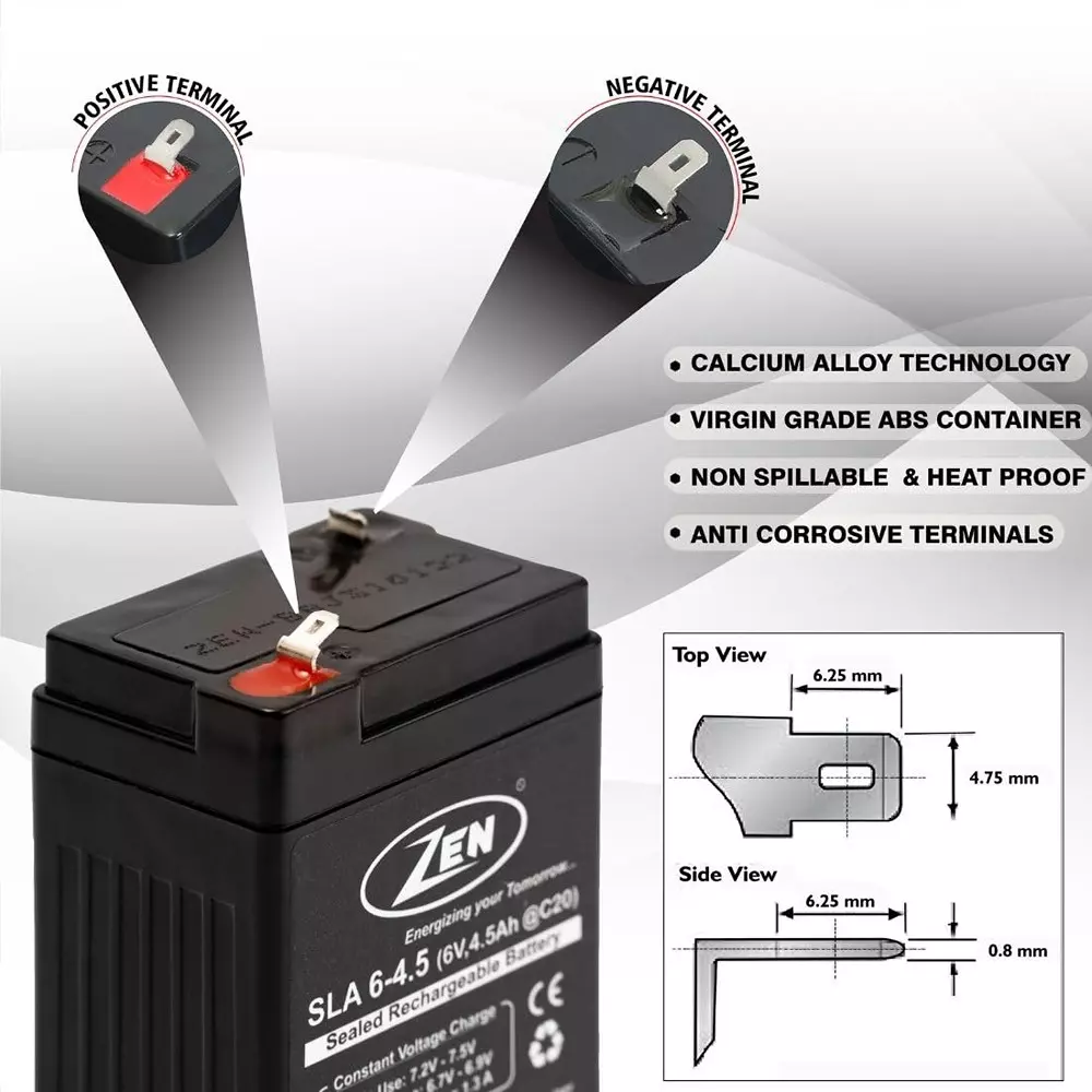 Zen SMF VRLA Battery 4.5 Ah 6 V Black Rechargeable, Zen_SLA 6-4