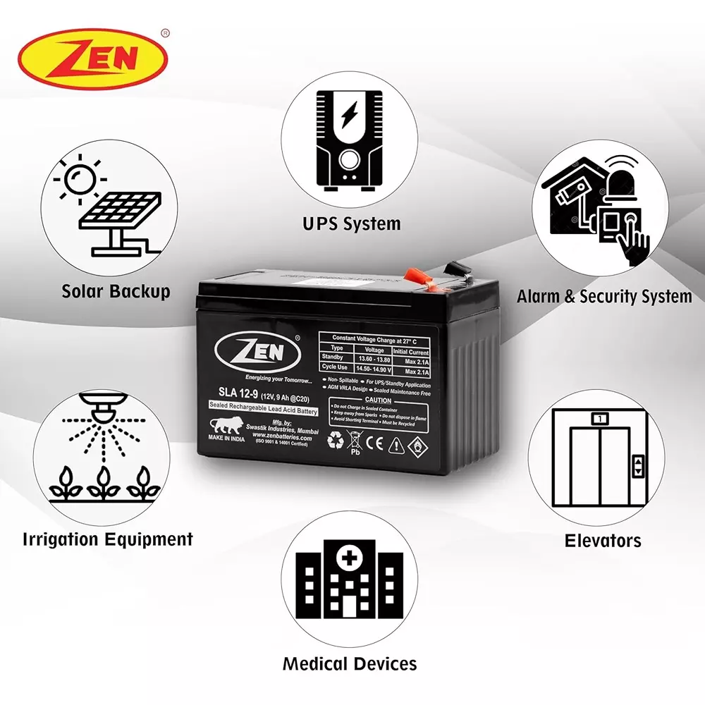 Zen SMF VRLA Battery 9 Ah 12 V Black Rechargeable, Zen_SLA 12-9