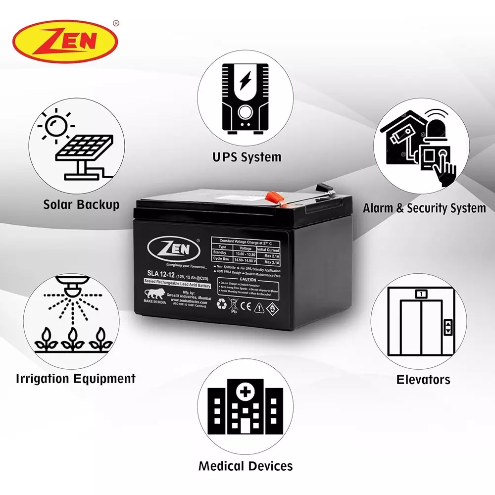 Zen SMF VRLA Battery 12 Ah 12 V Black Rechargeable, Zen_SLA 12-12