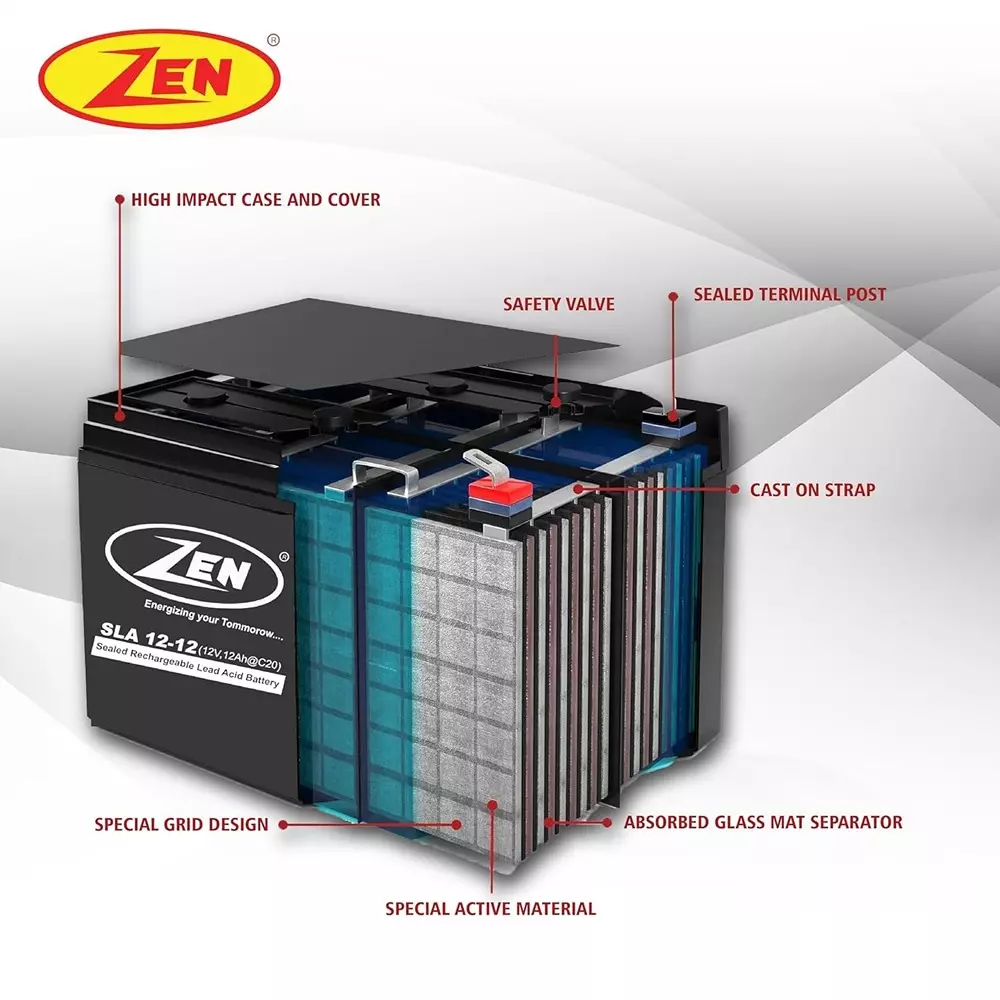 Zen SMF VRLA Battery 12 Ah 12 V Black Rechargeable, Zen_SLA 12-12