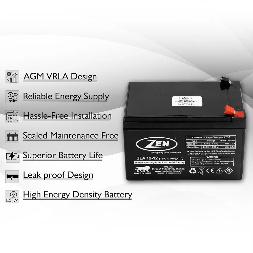 Zen SMF VRLA Battery 12 Ah 12 V Black Rechargeable, Zen_SLA 12-12