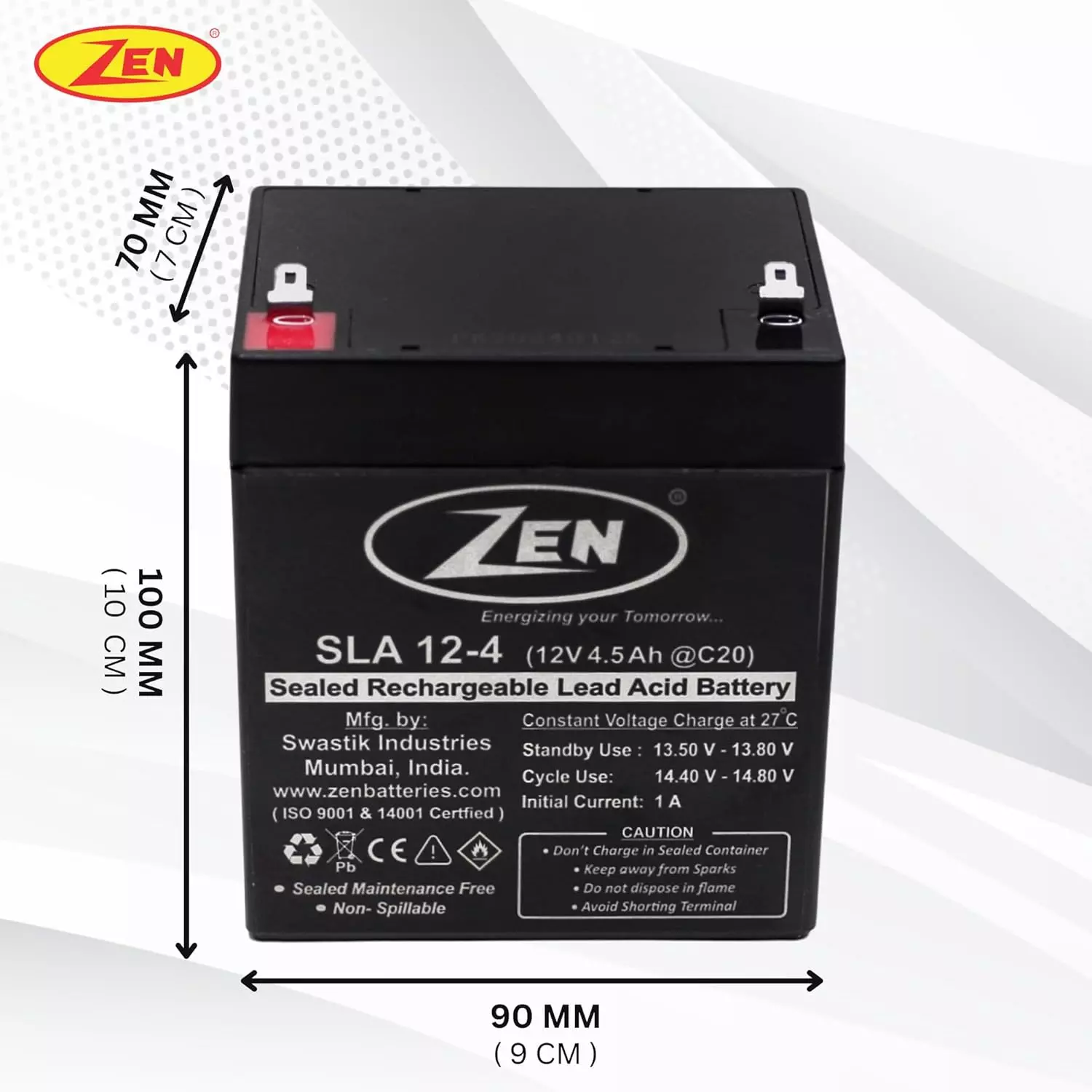 Zen SMF VRLA Battery 4 Ah 12 V Black Rechargeable, Zen_SLA 12-4