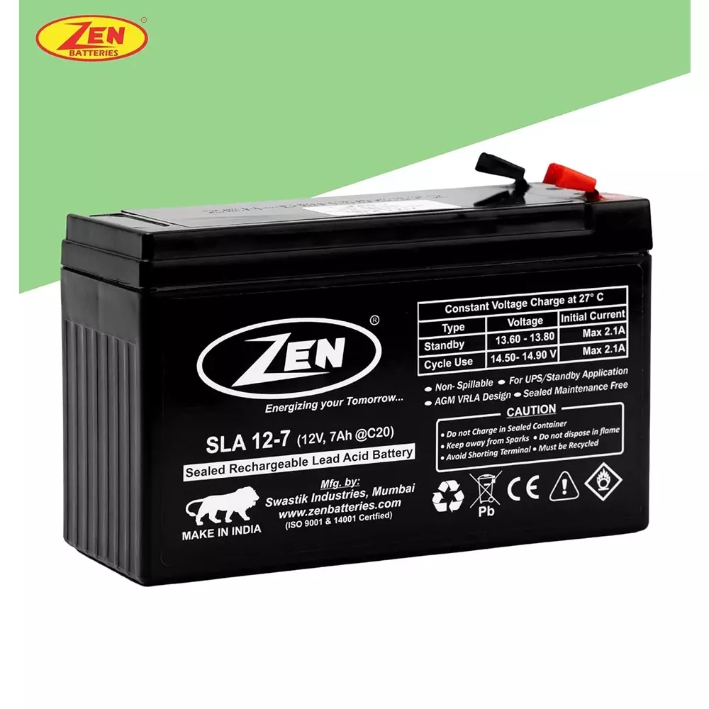 Zen SMF VRLA Battery 7 Ah 12 V Black Rechargeable, Zen_SLA 12-7