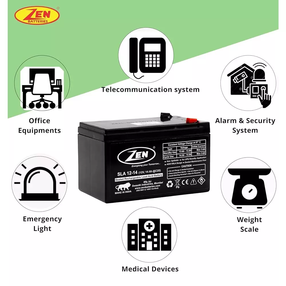 Zen SMF VRLA Battery 14 Ah 12 V Black Rechargeable, Zen_SLA 12-14
