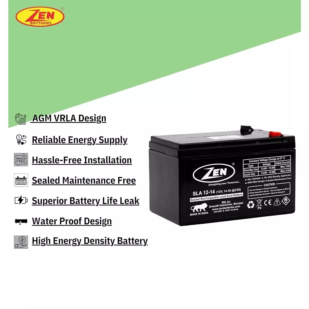 Zen SMF VRLA Battery 14 Ah 12 V Black Rechargeable, Zen_SLA 12-14