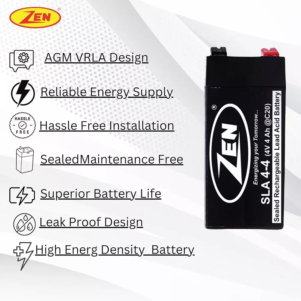 Zen SMF VRLA Battery 4 Ah 4 V Black Rechargeable, Zen_SLA 4-4