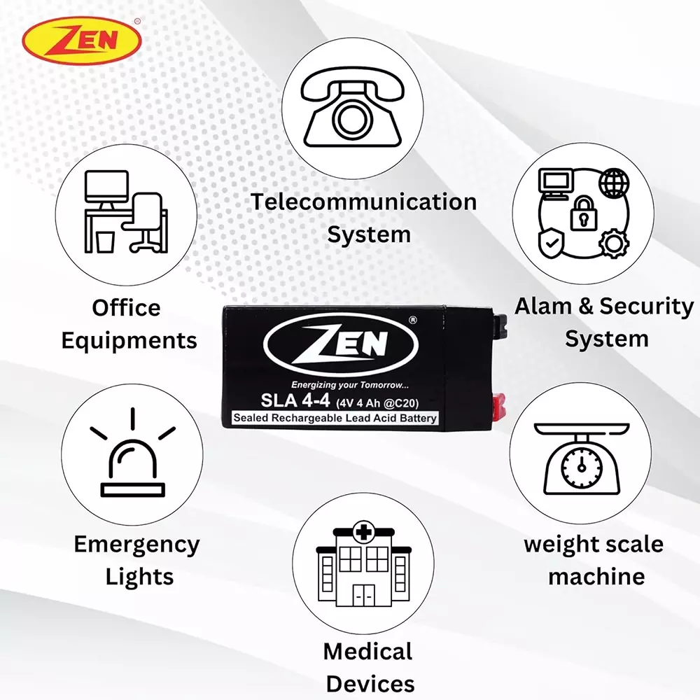 Zen SMF VRLA Battery 4 Ah 4 V Black Rechargeable, Zen_SLA 4-4