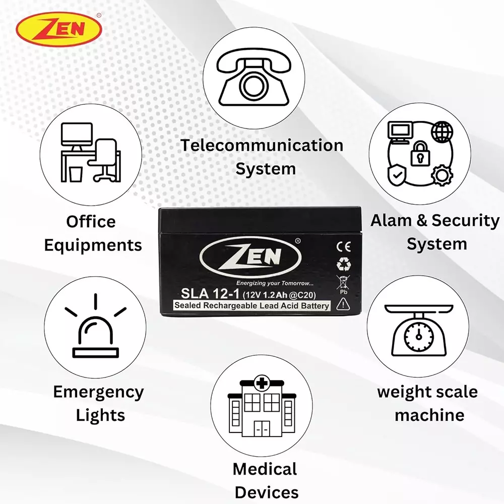 Zen SMF VRLA Battery 1.2 Ah 12 V Black Rechargeable, Zen_SLA 12-1