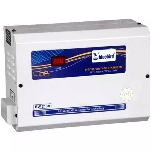 Bluebird Digital Voltage Stabilizer 2 KVA Power Rating 130-280 V Working Volatage Range Aluminium Winding for Home & Office Use, BW213A