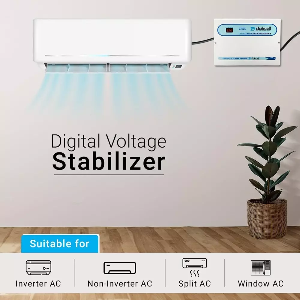 daikcell 150-300 V Digital Voltage Stabilizer for All Type upto 1.5 Ton AC 3200 W Capacity Grey, DSR023