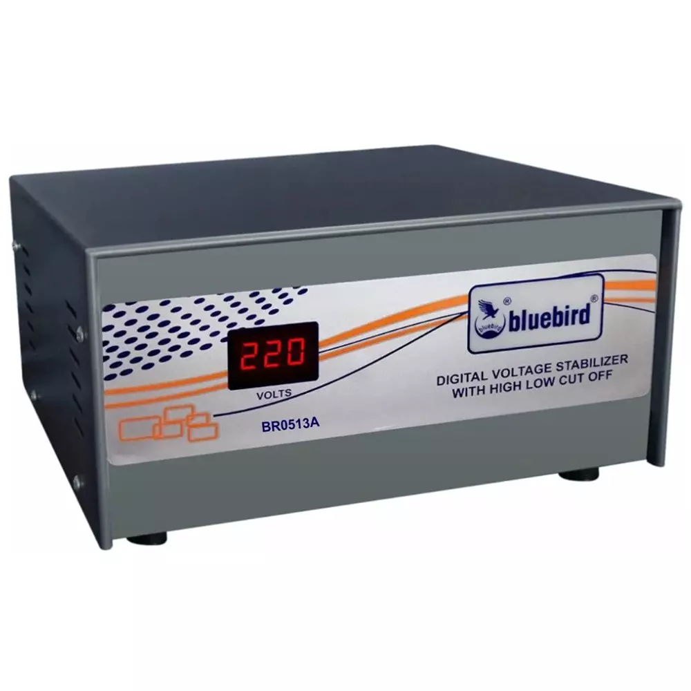 Bluebird Digital Voltage Stabilizer 0.5 KVA Power Rating 130-280 V Working Volatage Range Aluminium Winding for Home & Office Use, BR0513A